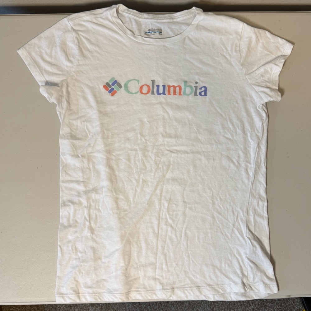 Columbia White Short Sleeve Tee with Multicolor Logo
